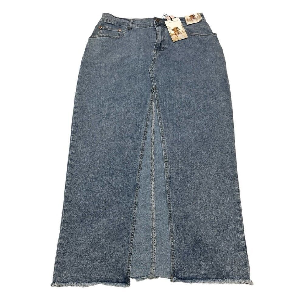 Sincerely Jules Denim Skirt Womens 9 High Slit Maxi Raw Hem Western Cowgirl